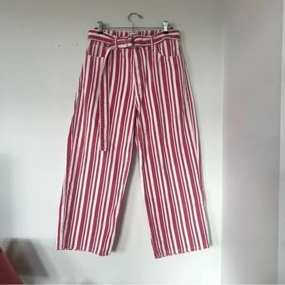 Urban Outfitters BDG Austen Striped Belted Wide Leg Cropped Jeans - Picture 2 of 8